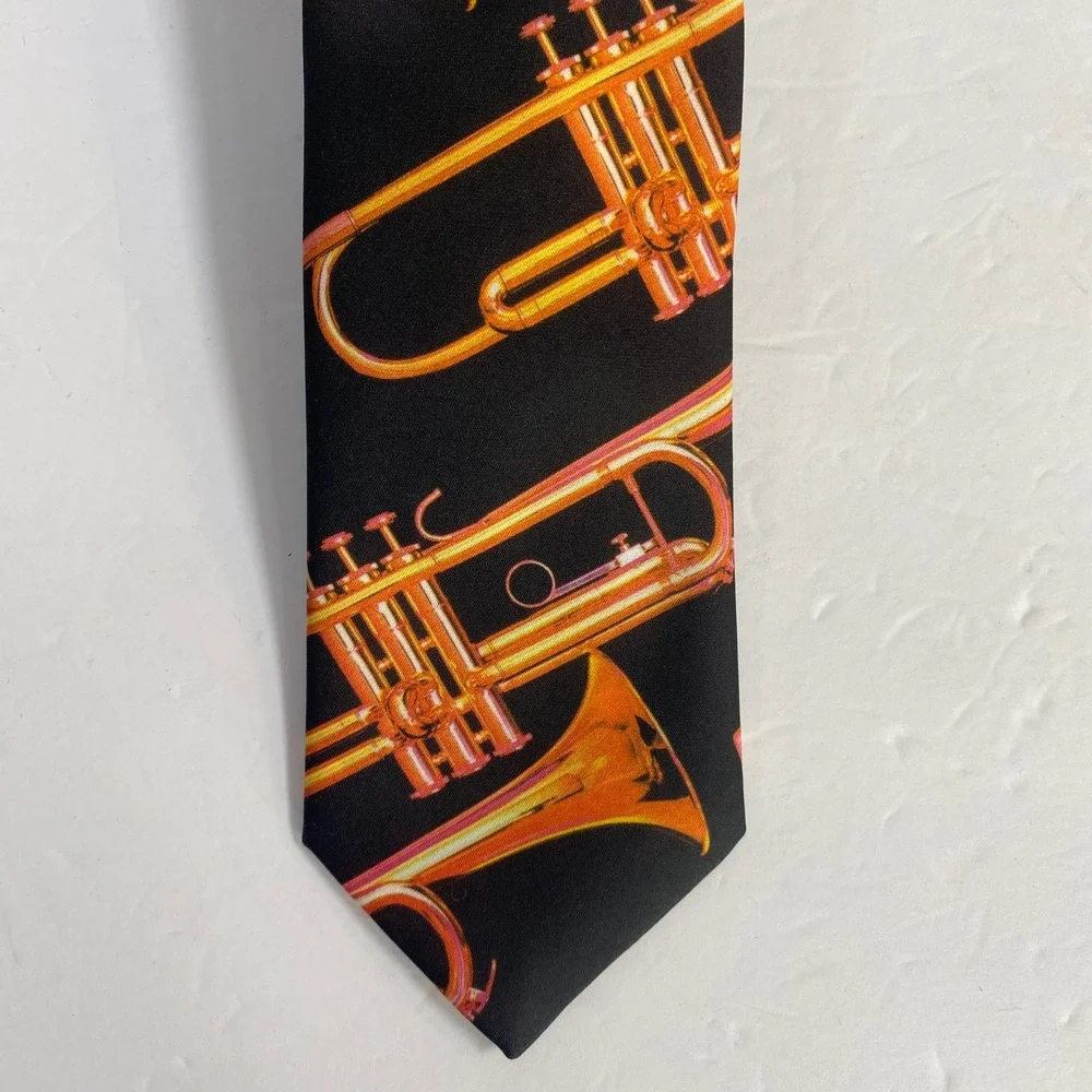Vintage Ralph Marlin Neck Tie Musical Instrument Trumpet Print Novelty‎ Jazz